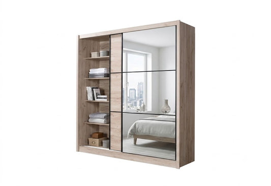 Navara Modern Sliding Door Wardrobe - Oak Effect Finish (215cm)