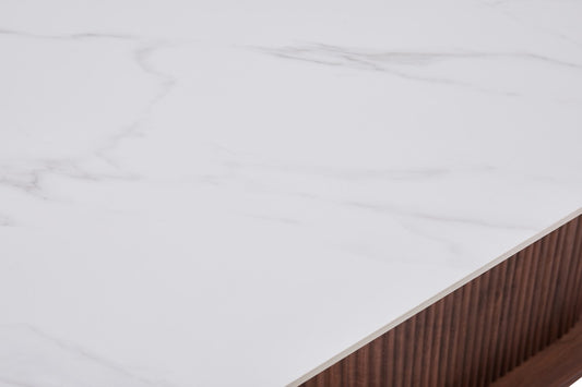 Eleanor Dining Table - Walnut & White Sintered Stone