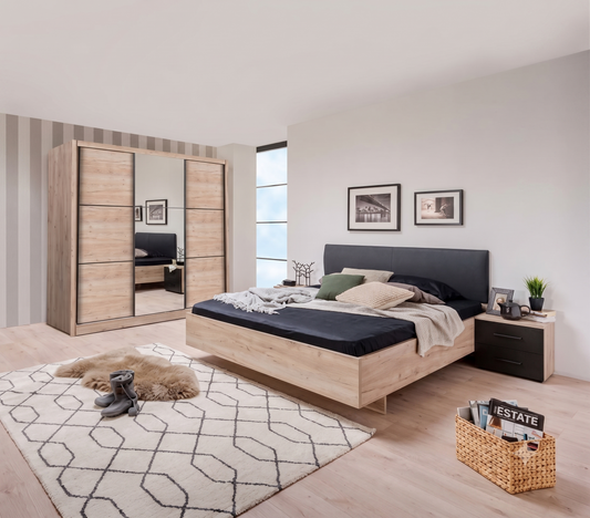 Navara Oak Effect 3-Door Sliding Wardrobe | 245cm Large Wardrobe