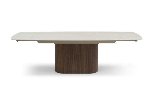 Ginevra Extending Dining Table - Walnut & Italian White Travertine