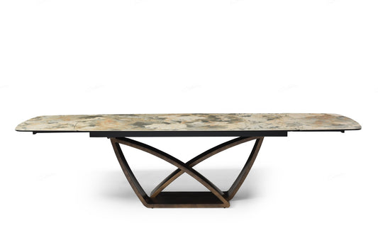 Lavish Extending Dining Table - Matt Ivory & Emerald Vein Italian Ceramic