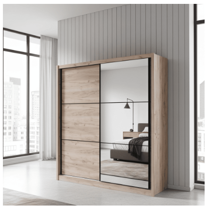 Navara Modern Sliding Door Wardrobe - Oak Effect Finish (215cm)