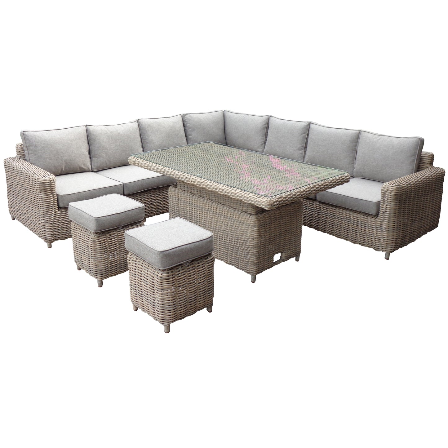 Amalfi Large Outdoor Corner Sofa Set with Dual‑Height Riser Table & Two Stools