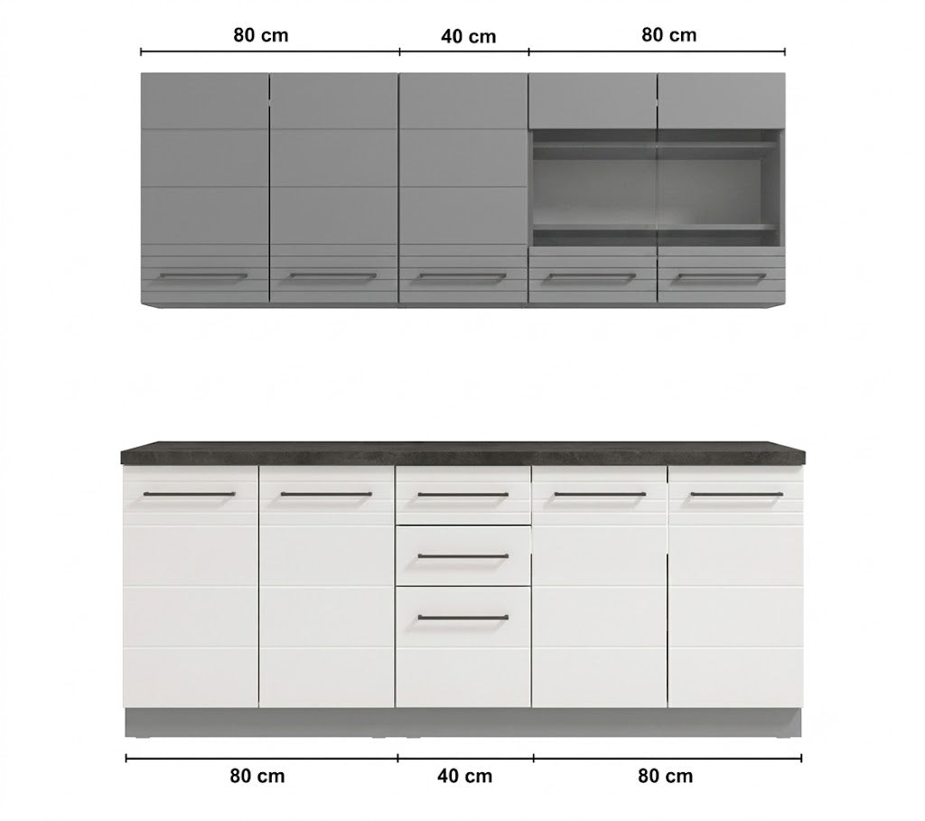 Pedro White Gloss and Grey Kitchen Units (200cm) | 10 Door & 2 Drawer