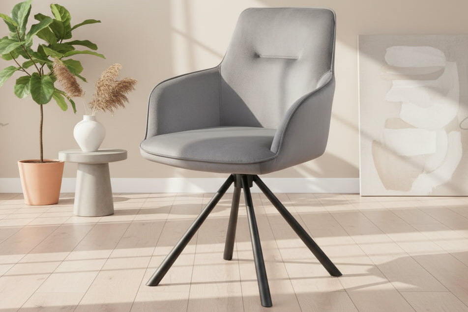 Amalia Swivel Arm Chair - Grey Velvet