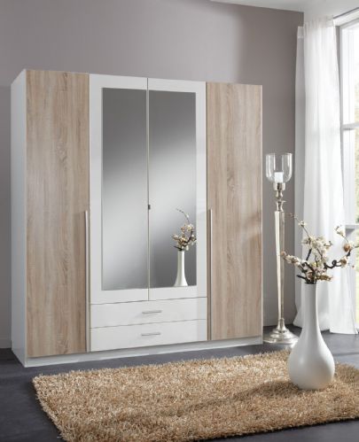 Arctic White & Oak 4‑Door, 2‑Drawer Wardrobe