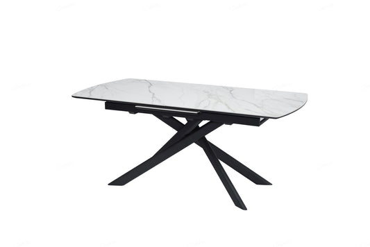 Cosma Extending Dining Table - White & Sunset Cloud Vein Ceramic