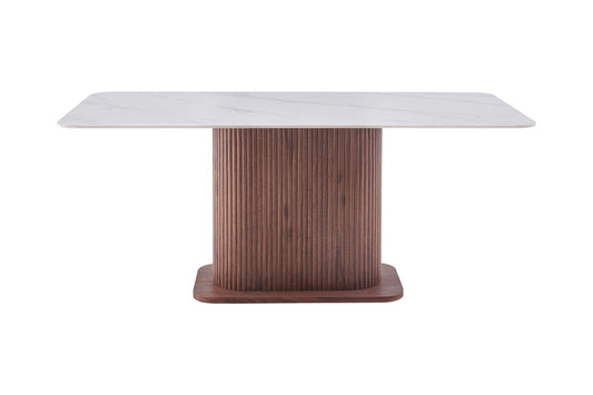 Eleanor Dining Table - Walnut & White Sintered Stone