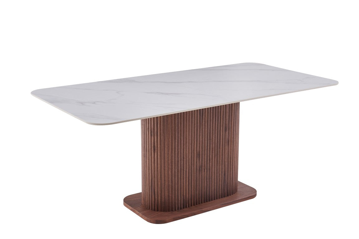 Eleanor Dining Table - Walnut & White Sintered Stone