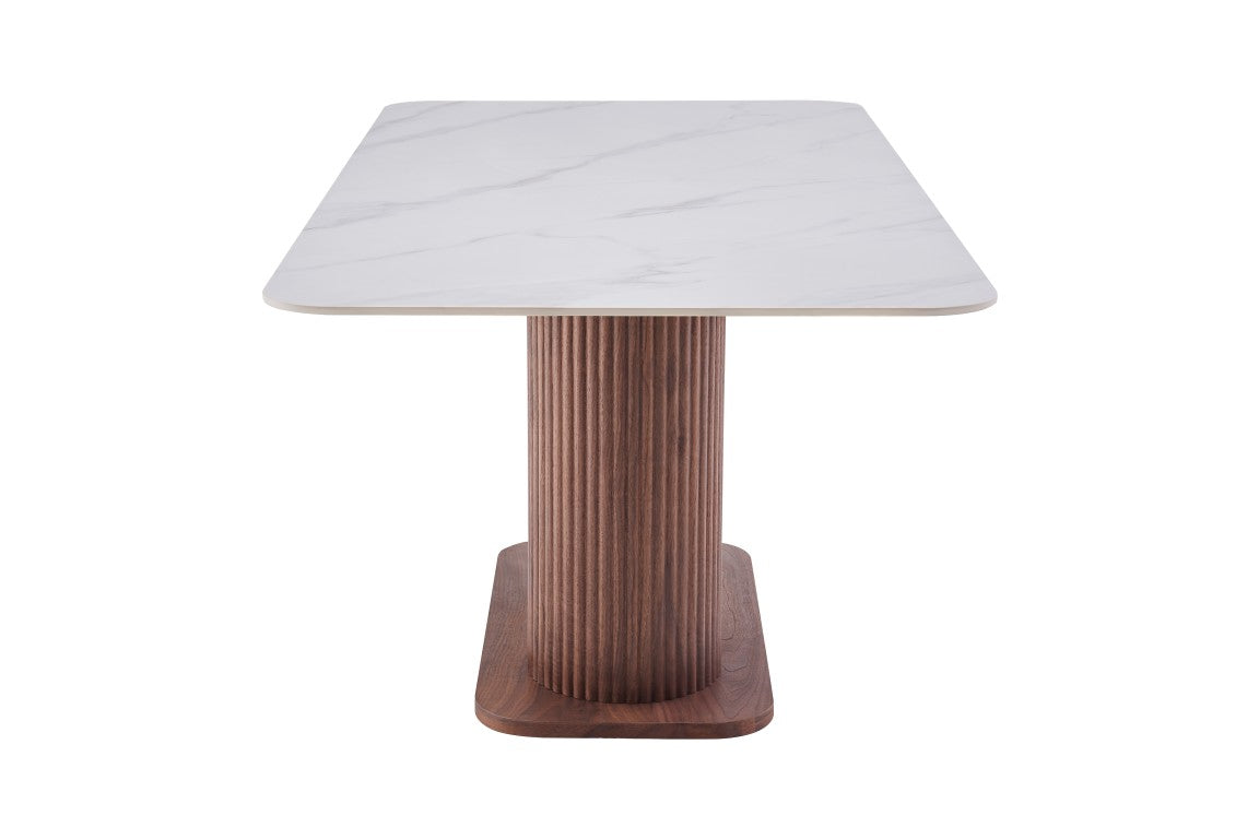 Eleanor Dining Table - Walnut & White Sintered Stone