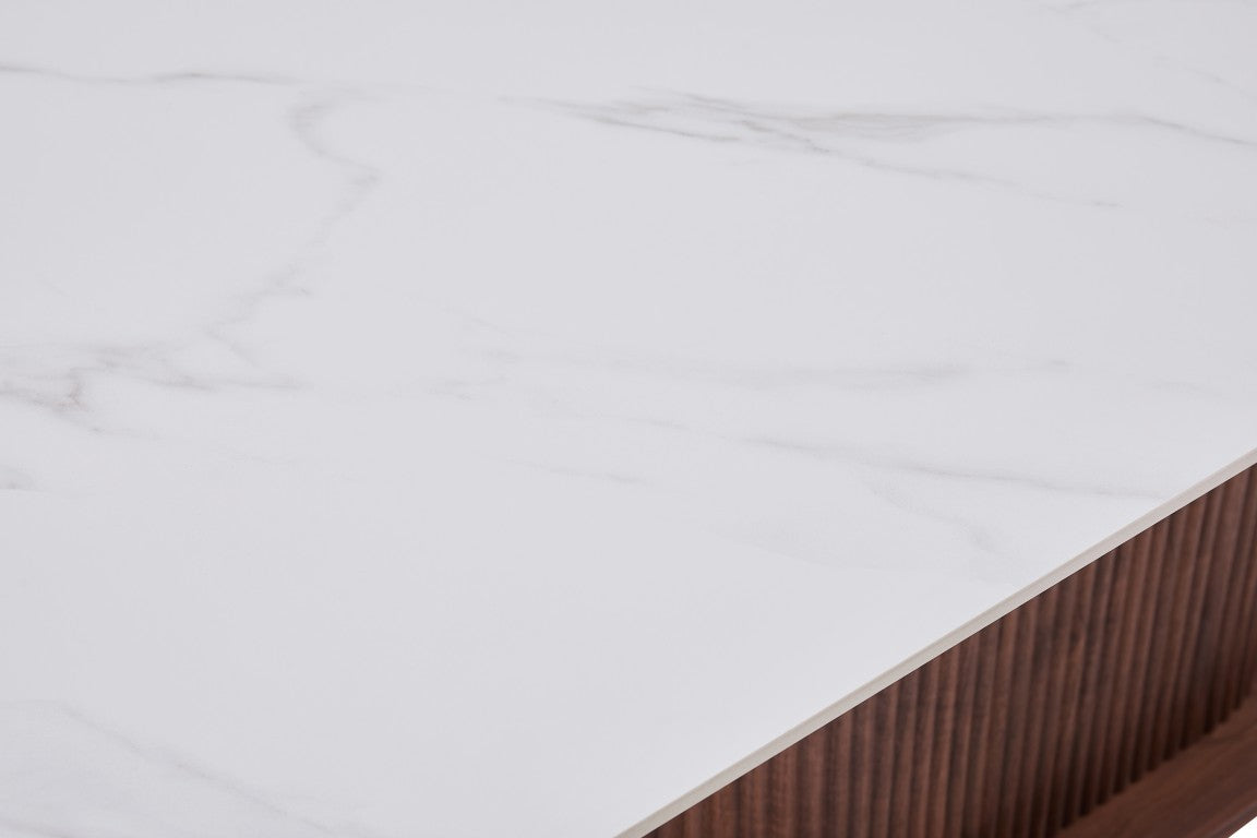 Eleanor Dining Table - Walnut & White Sintered Stone