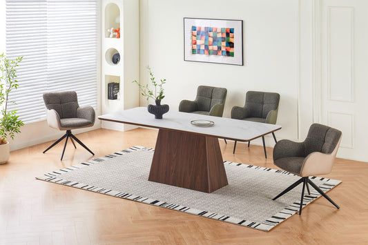 Ezra Dining Table - Walnut & White Sintered Stone