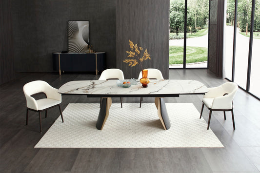 Fidenza Extending Dining Table - Black Ash & Calacatta Verde