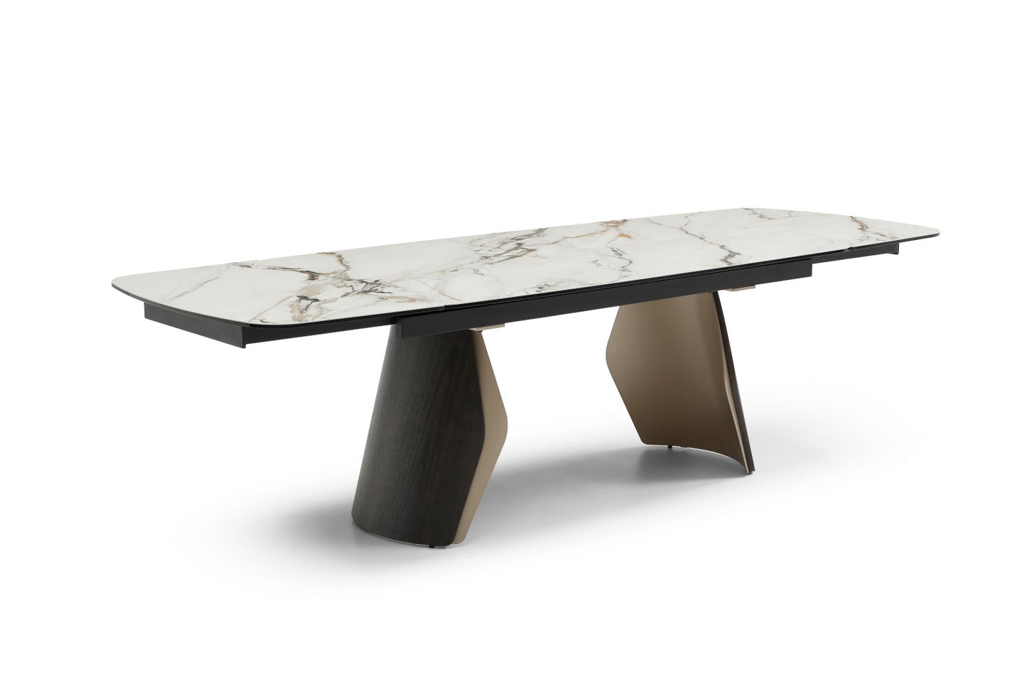 Fidenza Extending Dining Table - Black Ash & Calacatta Verde