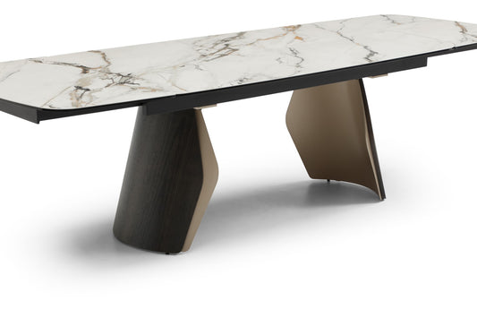 Fidenza Extending Dining Table - Black Ash & Calacatta Verde