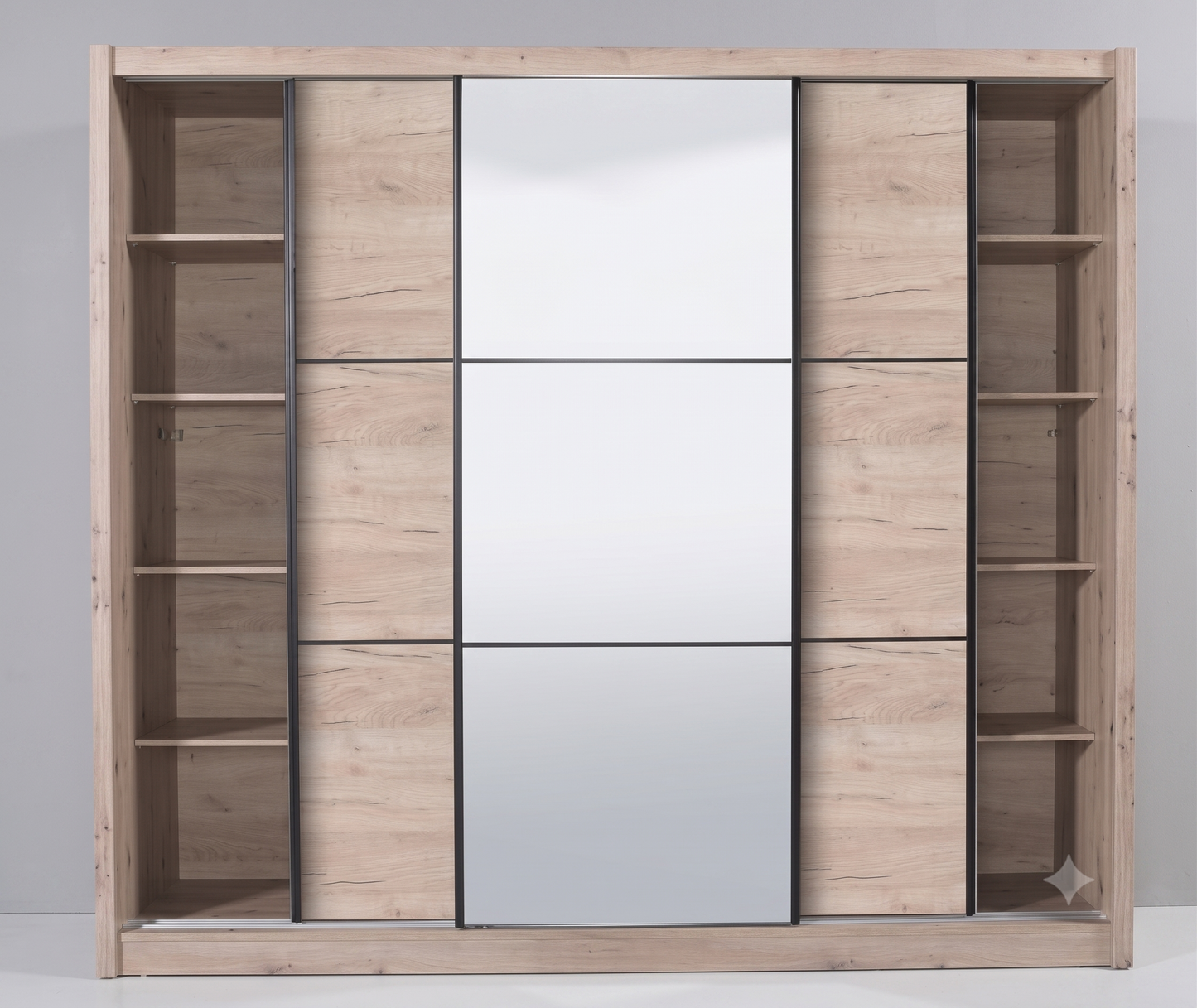 Navara Oak Effect 3-Door Sliding Wardrobe | 245cm Large Wardrobe