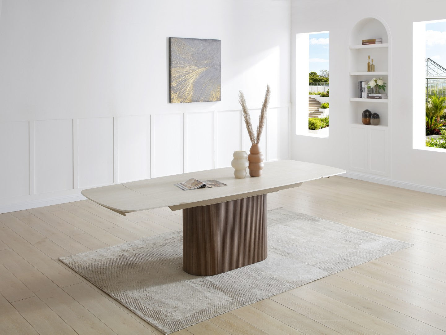 Ginevra Extending Dining Table - Walnut & Italian White Travertine