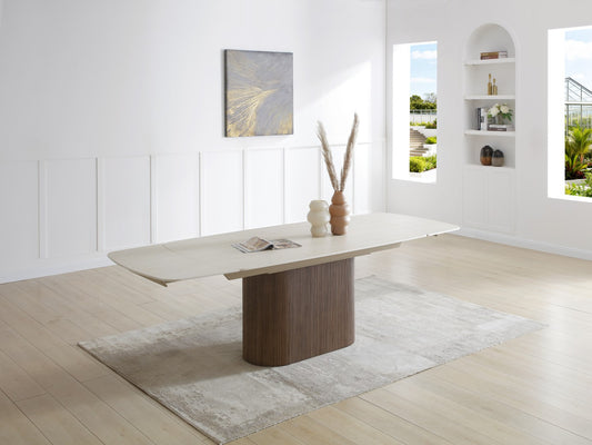 Ginevra Extending Dining Table - Walnut & Italian White Travertine