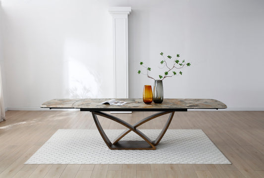 Lavish Extending Dining Table - Matt Ivory & Emerald Vein Italian Ceramic