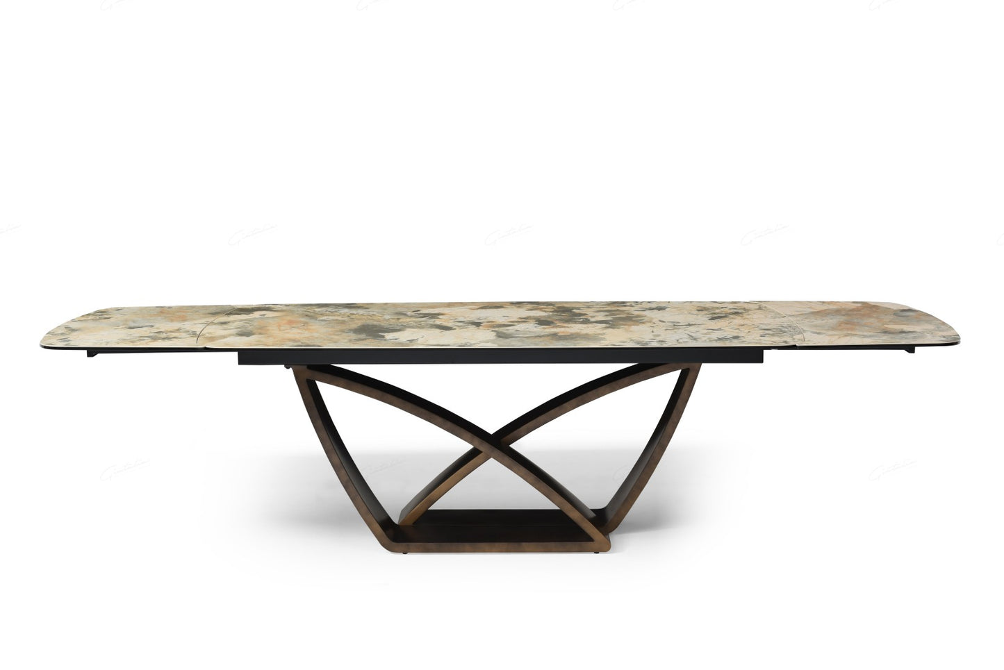 Lavish Extending Dining Table - Matt Ivory & Emerald Vein Italian Ceramic