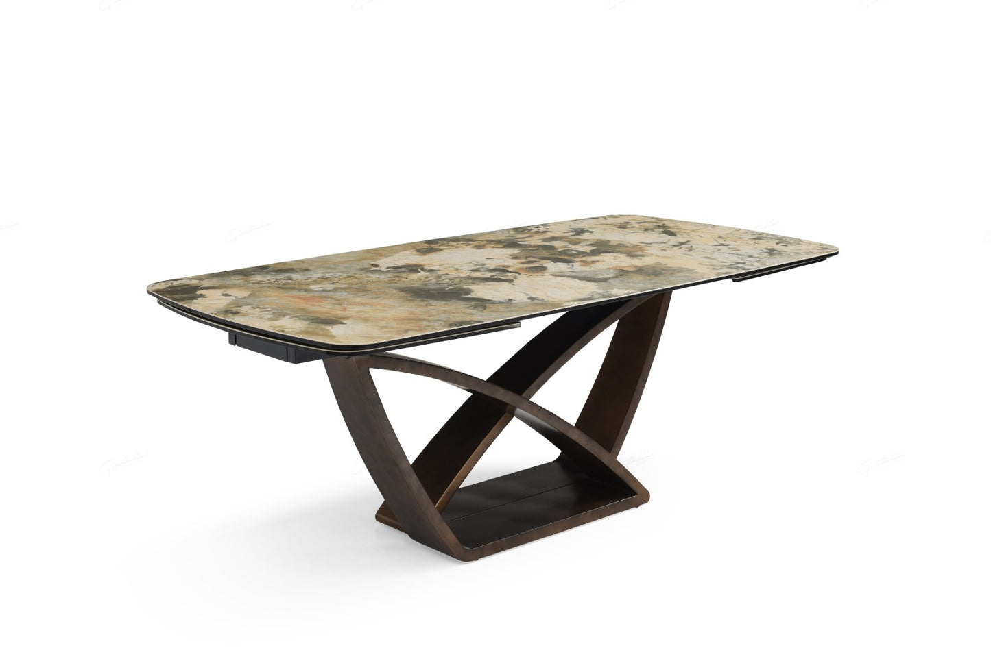 Lavish Extending Dining Table - Matt Ivory & Emerald Vein Italian Ceramic