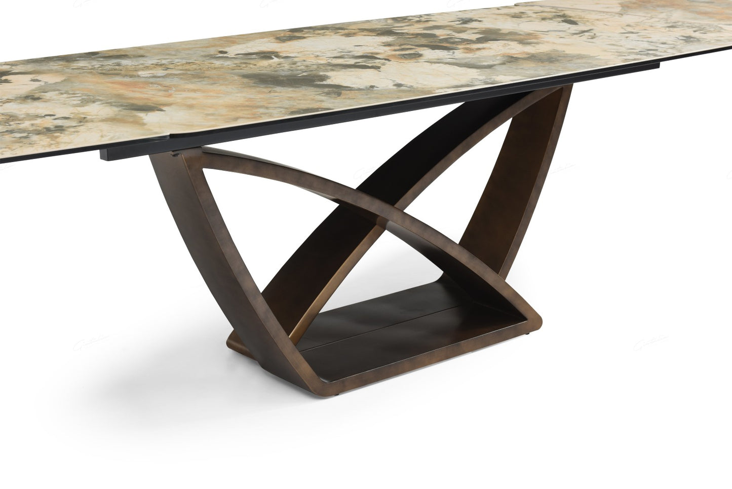 Lavish Extending Dining Table - Matt Ivory & Emerald Vein Italian Ceramic