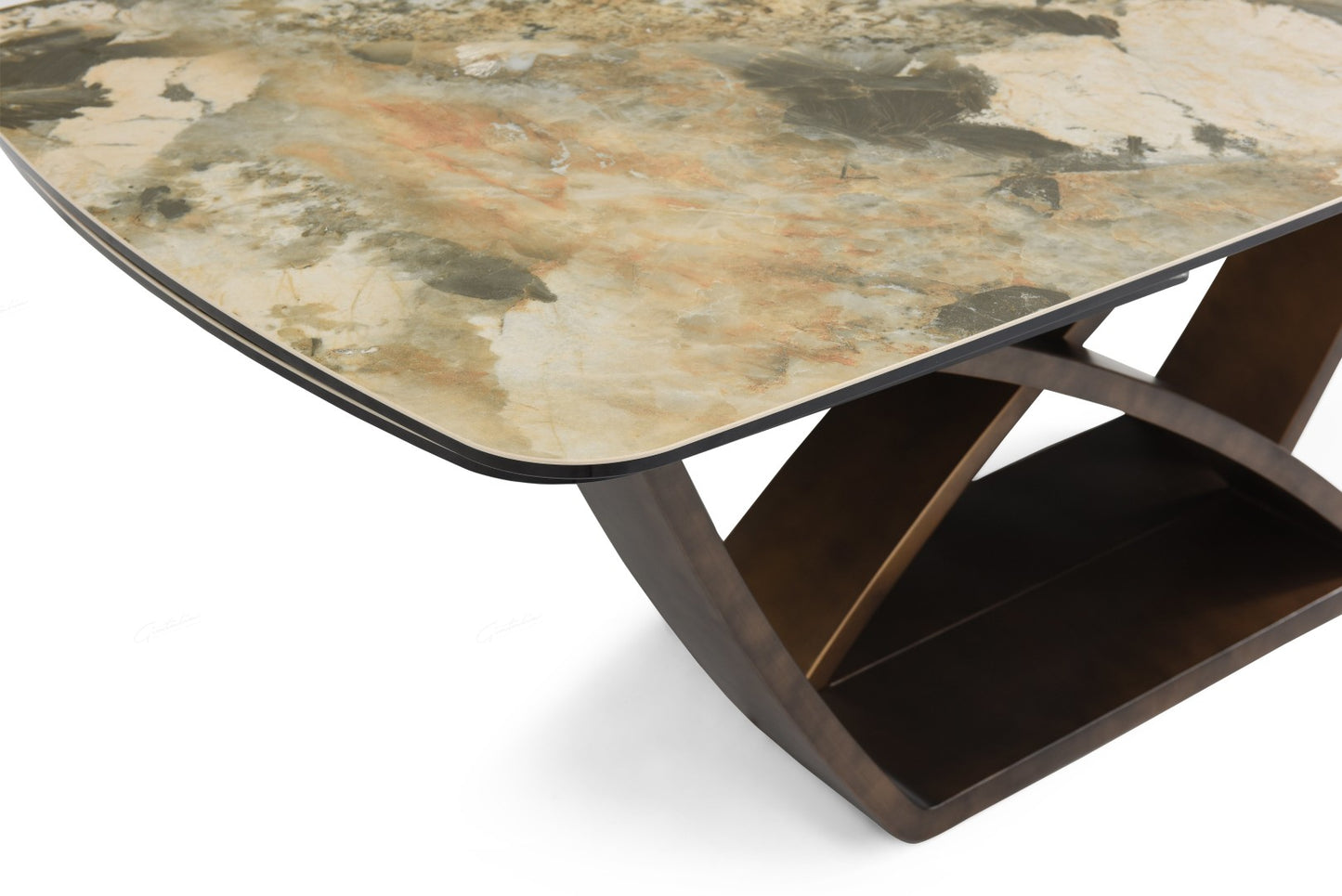Lavish Extending Dining Table - Matt Ivory & Emerald Vein Italian Ceramic