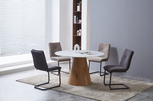 Lilian Round Dining Table - Walnut & White Sintered Stone