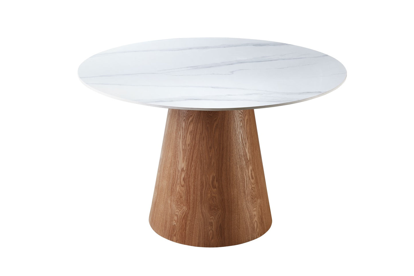 Lilian Round Dining Table - Walnut & White Sintered Stone