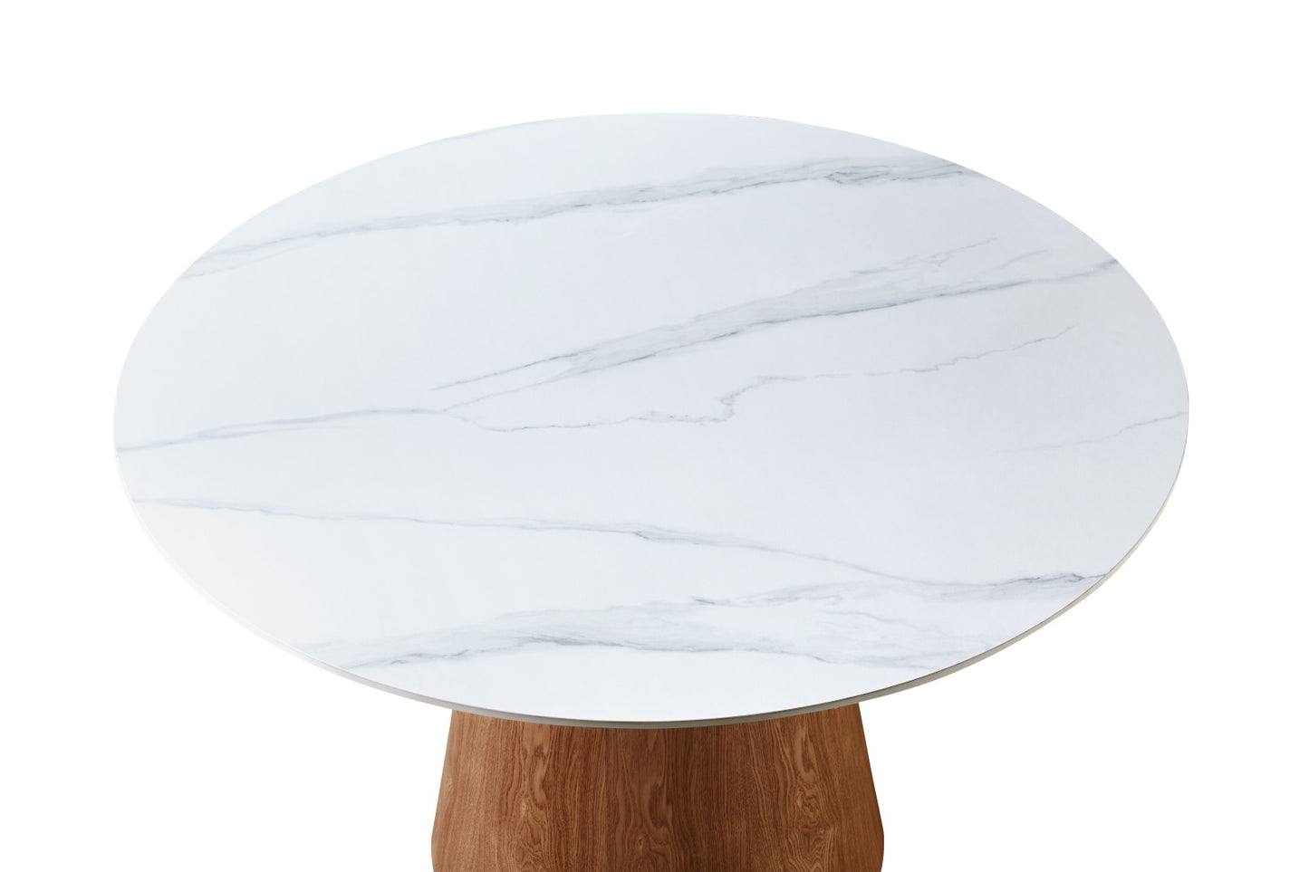 Lilian Round Dining Table - Walnut & White Sintered Stone