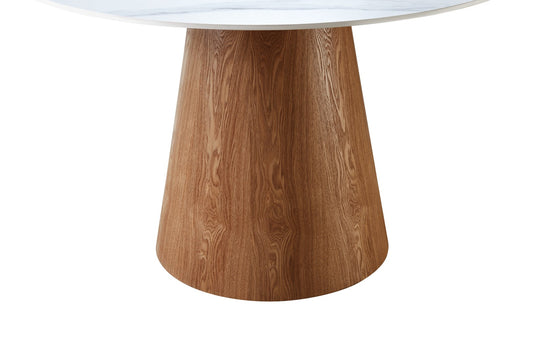 Lilian Round Dining Table - Walnut & White Sintered Stone