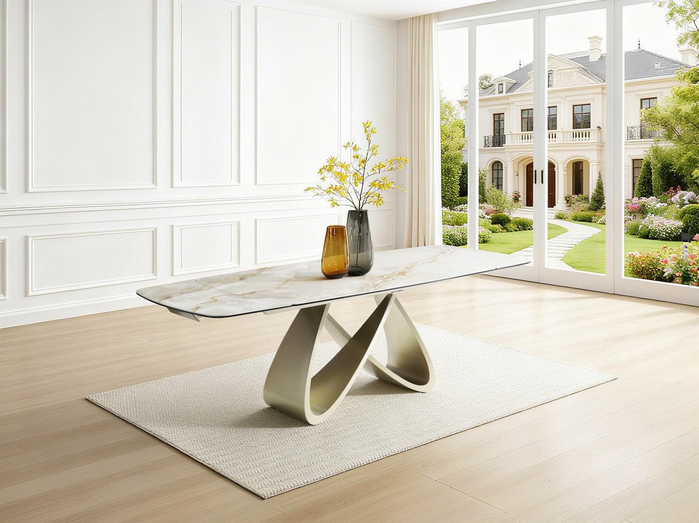 Ludovica Extending Dining Table - Italian Grey Sunset Vein Cloud