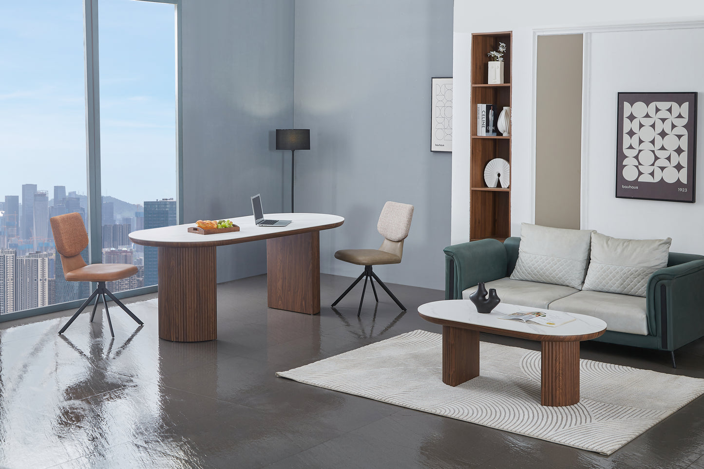 Mateo Dining Table - Walnut & White Sintered Stone