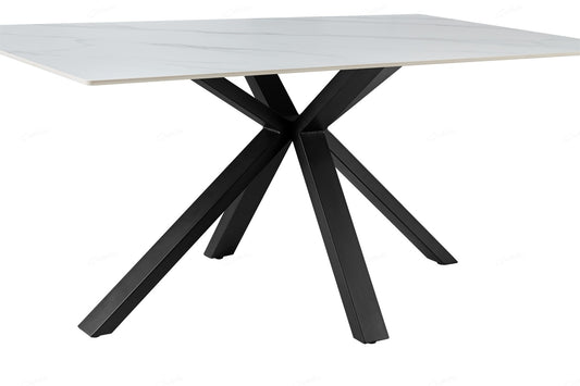Milana Cross Leg Dining Table - White Sintered Stone