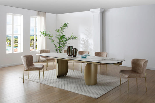 Palazzo Extending Dining Table - Matt White & Earth Vein Italian Ceramic