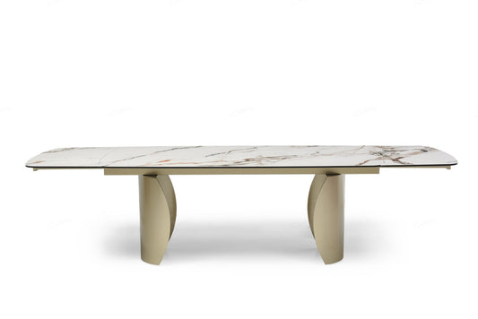 Palazzo Extending Dining Table - Matt White & Earth Vein Italian Ceramic