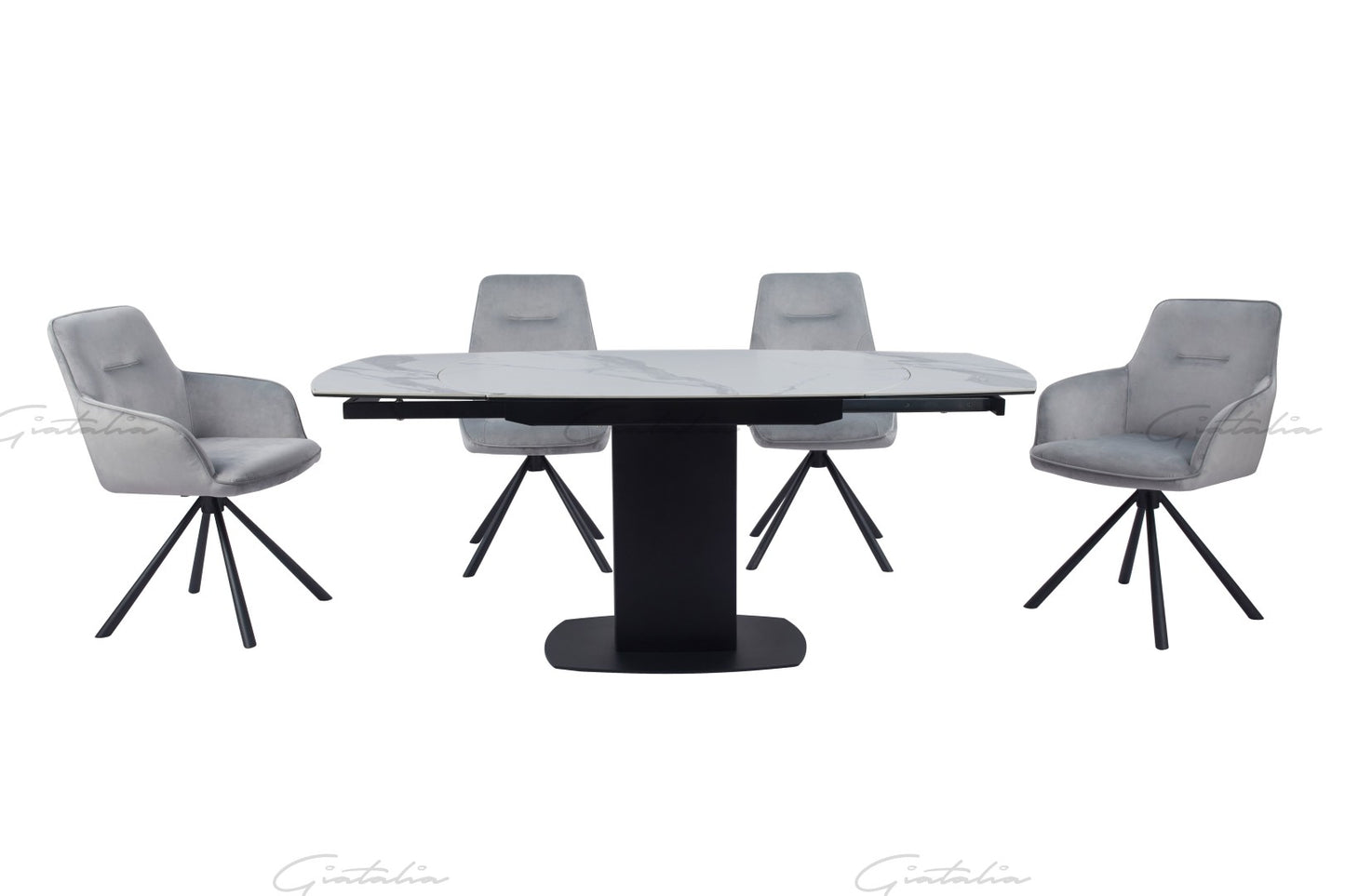Ritz Swivel Extending Dining Table - White & Grey Marble Ceramic