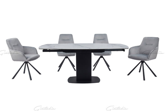 Ritz Swivel Extending Dining Table - White & Grey Marble Ceramic