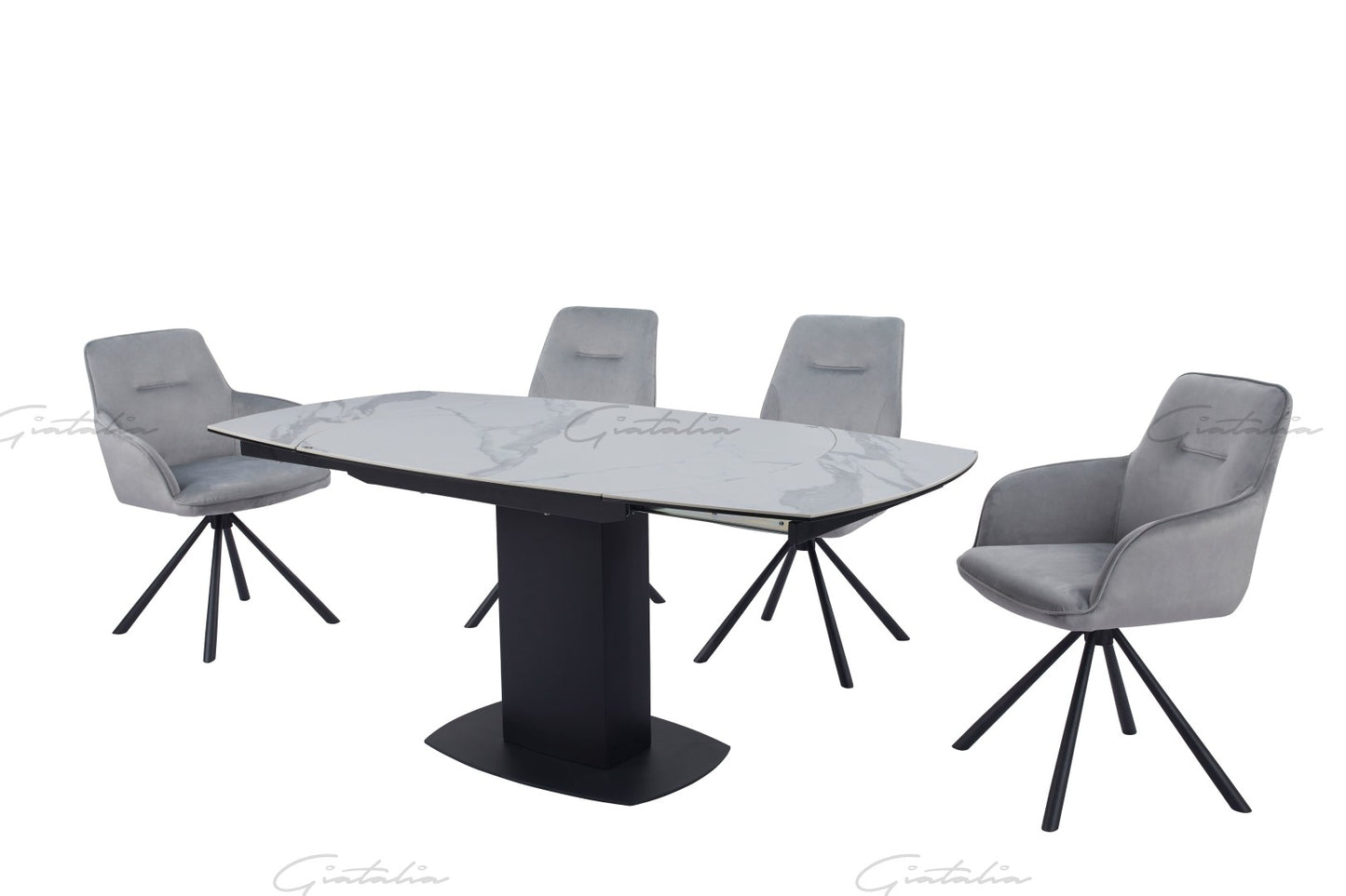 Ritz Swivel Extending Dining Table - White & Grey Marble Ceramic