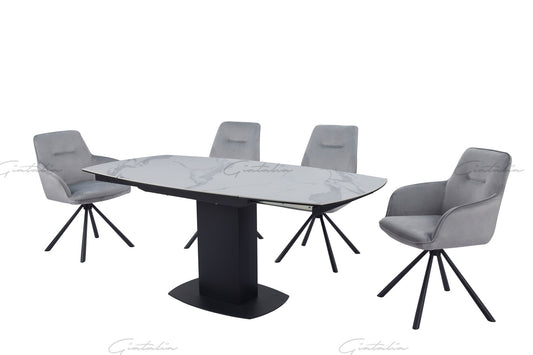 Ritz Swivel Extending Dining Table - White & Grey Marble Ceramic