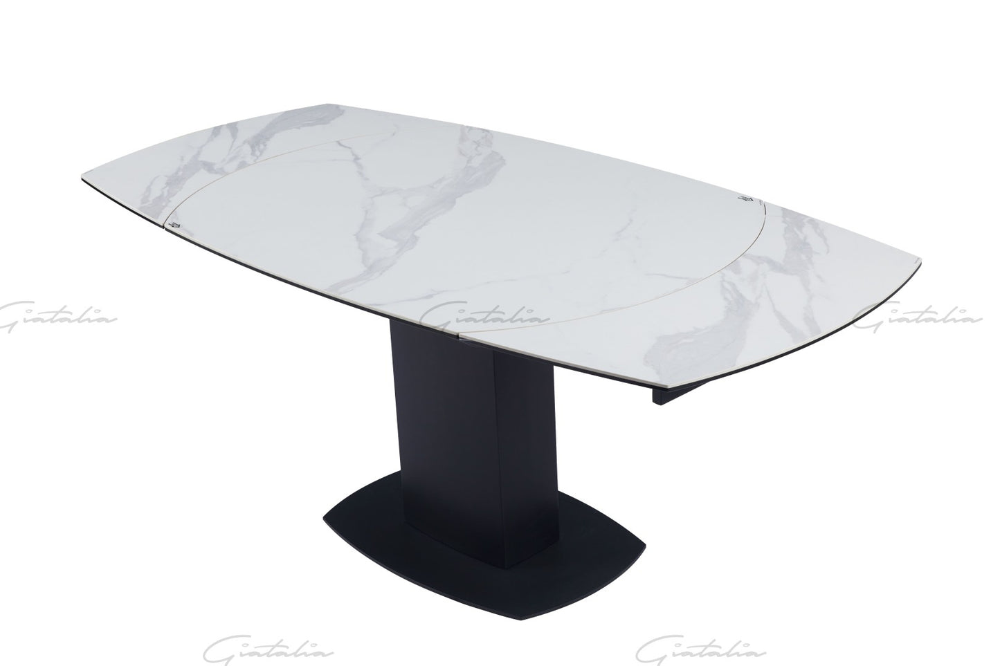 Ritz Swivel Extending Dining Table - White & Grey Marble Ceramic