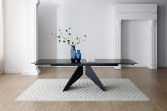 Silux Extending Dining Table - Carbon Black Reinforced Glass
