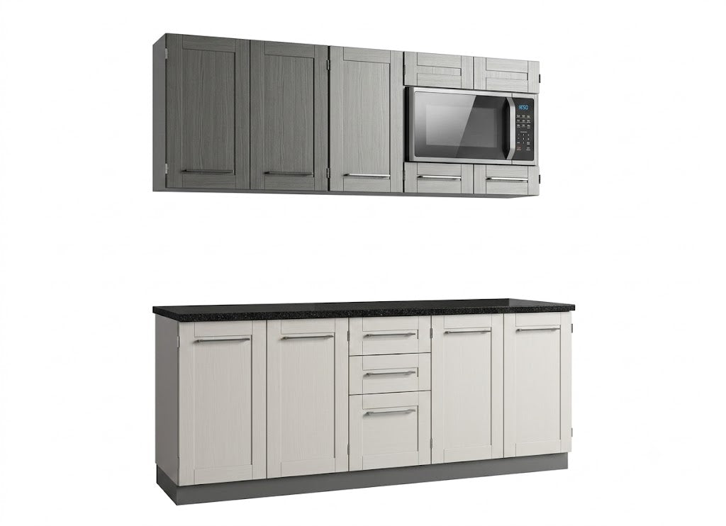 Pedro White Gloss and Grey Kitchen Units (200cm) | 10 Door & 2 Drawer