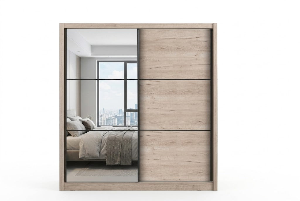 Navara Modern Sliding Door Wardrobe - Oak Effect Finish (215cm)