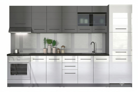 Pedro White Gloss and Grey Kitchen Units (200cm) | 10 Door & 2 Drawer