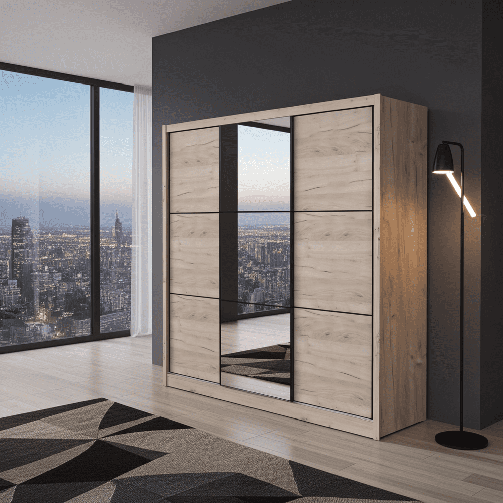Navara Oak Effect 3-Door Sliding Wardrobe | 245cm Large Wardrobe